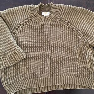 Maeve X Anthropologie Mackenzie Ribbed Chunky Cotton Sweater Moss Olive Green